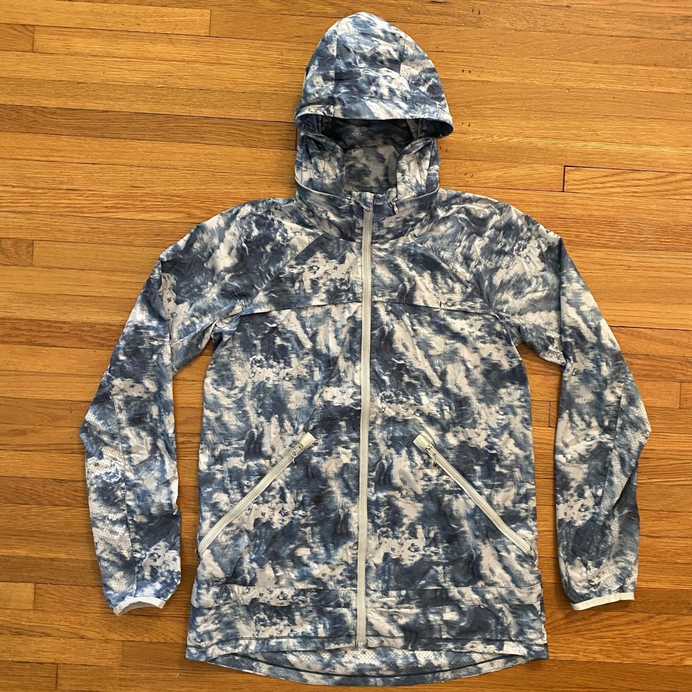 Lululemon Jacket Womens 6 Blue White Lightweight Hooded Windbreaker Run Full Zip
